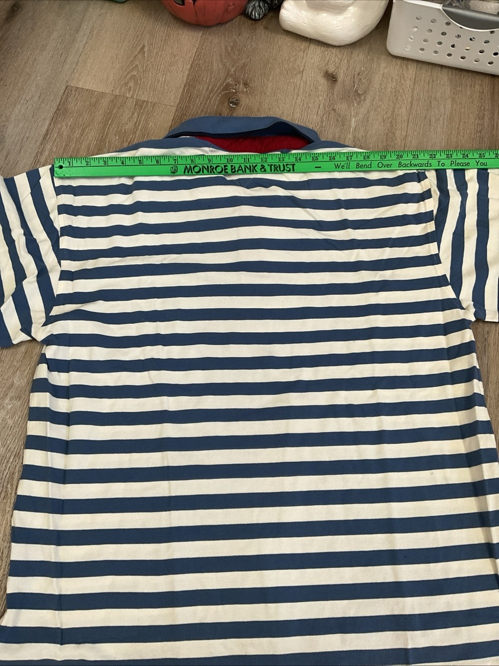 Tommy Hilfiger - Blue and White Striped Long-Sleeve Polo with Red Placket - XL - Picture 6 of 13